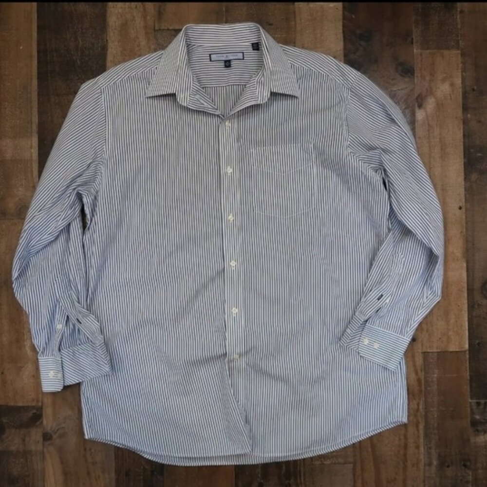 Tommy Hilfiger Ithaca Mens XL 17 34-35 Blue Striped Button Up Dress Shirt